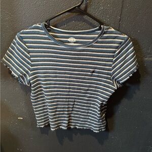 Dickies White and Blue Striped Ribbed Crop T-Shirt